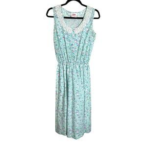 70s LIZA for Lilly Pulitzer Dayglo Floral Wide Lace Trim Sleeveless Dress